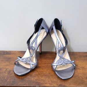 Kate Spade Metallic Silvery Grey Strappy Heeled Sandals size 8.5.